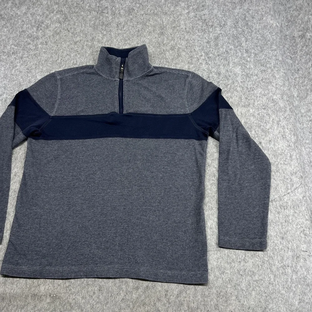 Banana Republic Sweater Mens L Blue‎ Gray Stripe 1/4 Zip Mock Neck Pullover Prep